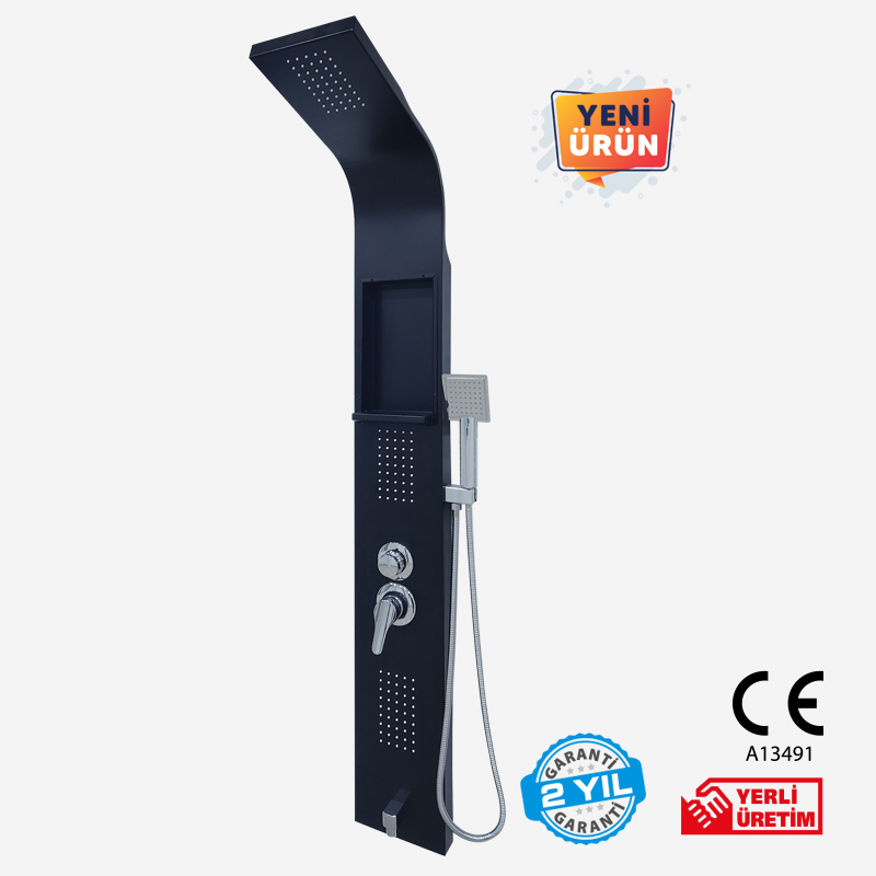 Vioduş Kuğu Siyah Sabunluklu Duş Paneli