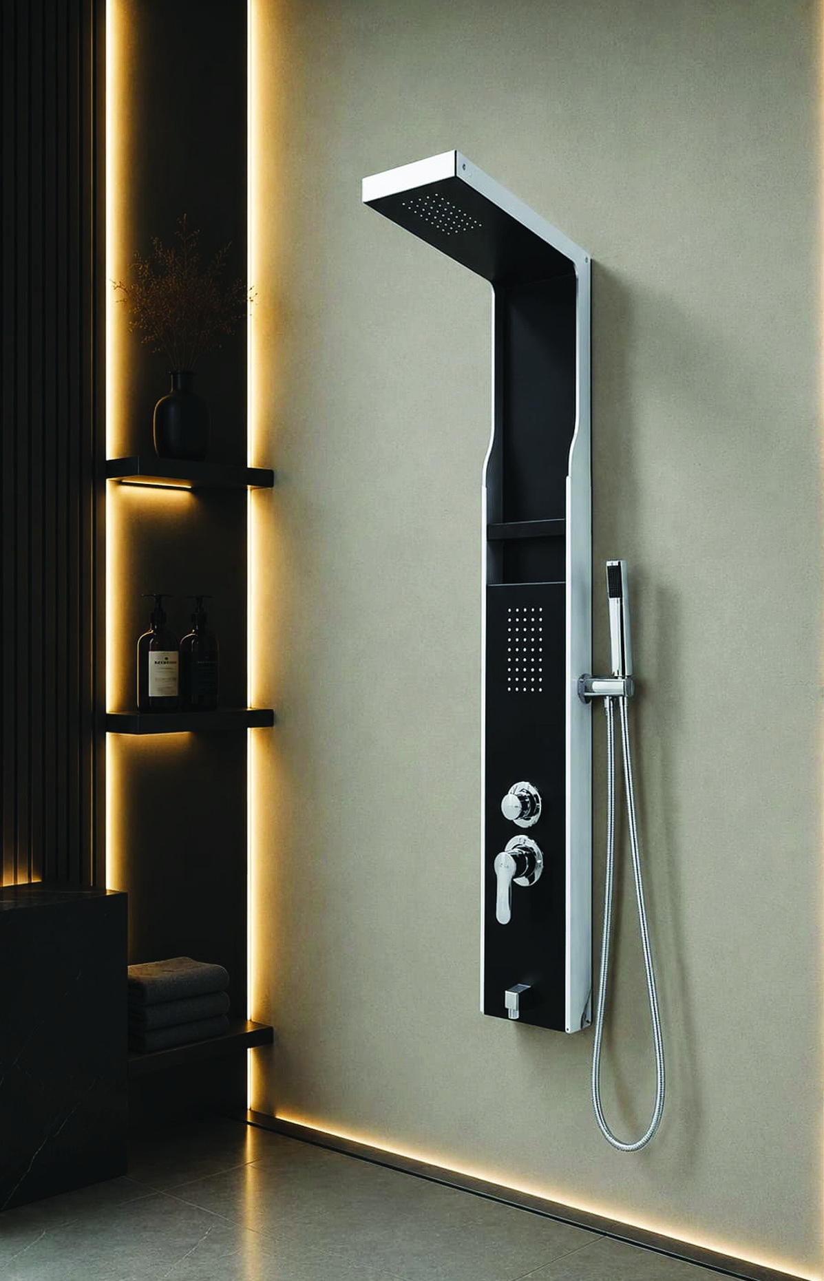 Viodus VİO-7003 Kare Siyah Beyaz Nişli Duş Paneli