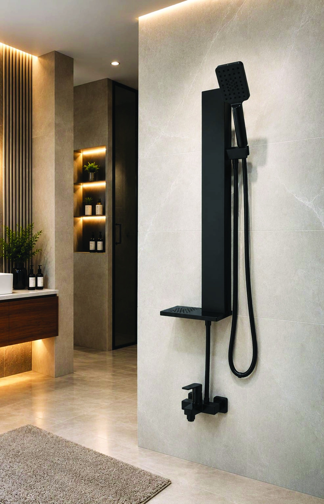 VİO-7007 Premium Siyah Nişli Duş Paneli